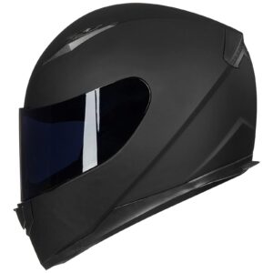 ILM Full Face Motorcycle Street Bike Helmet with Removable Winter Neck Scarf + 2 Visors DOT Model-JK313 (L, Matte Black)