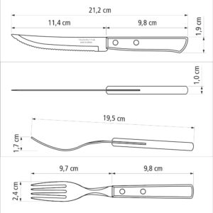 Tramontina Cutlery Set with Steak Knives, 8 Piece Sharp Knife and Fork Set with Wooden Handles, ‎Camping, Kitchen, Rustic, Dishwasher Safe, 29899296