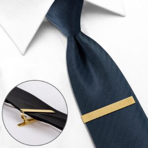 HAWSON Trendy Slide Clasp 7 Colors Tie Bar Clips Pin for Men Necktie Accessories with Gift Box (Gold)