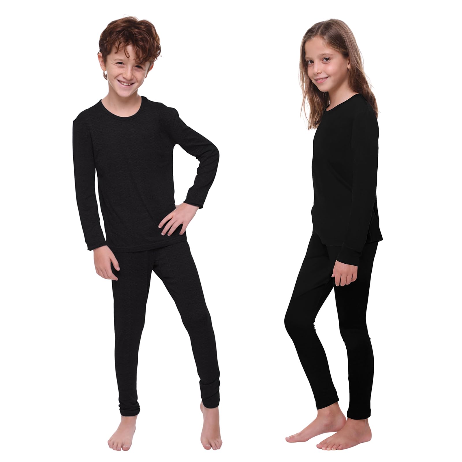 Outland Children's Thermal Set Lightweight Ultra Soft Fleece Interior Very Warm, Black 2-4