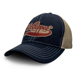 Tee Luv Vintage Drink Dr Pepper Hat - Mesh Back Dr Pepper Soda Baseball Cap (Navy and Beige)