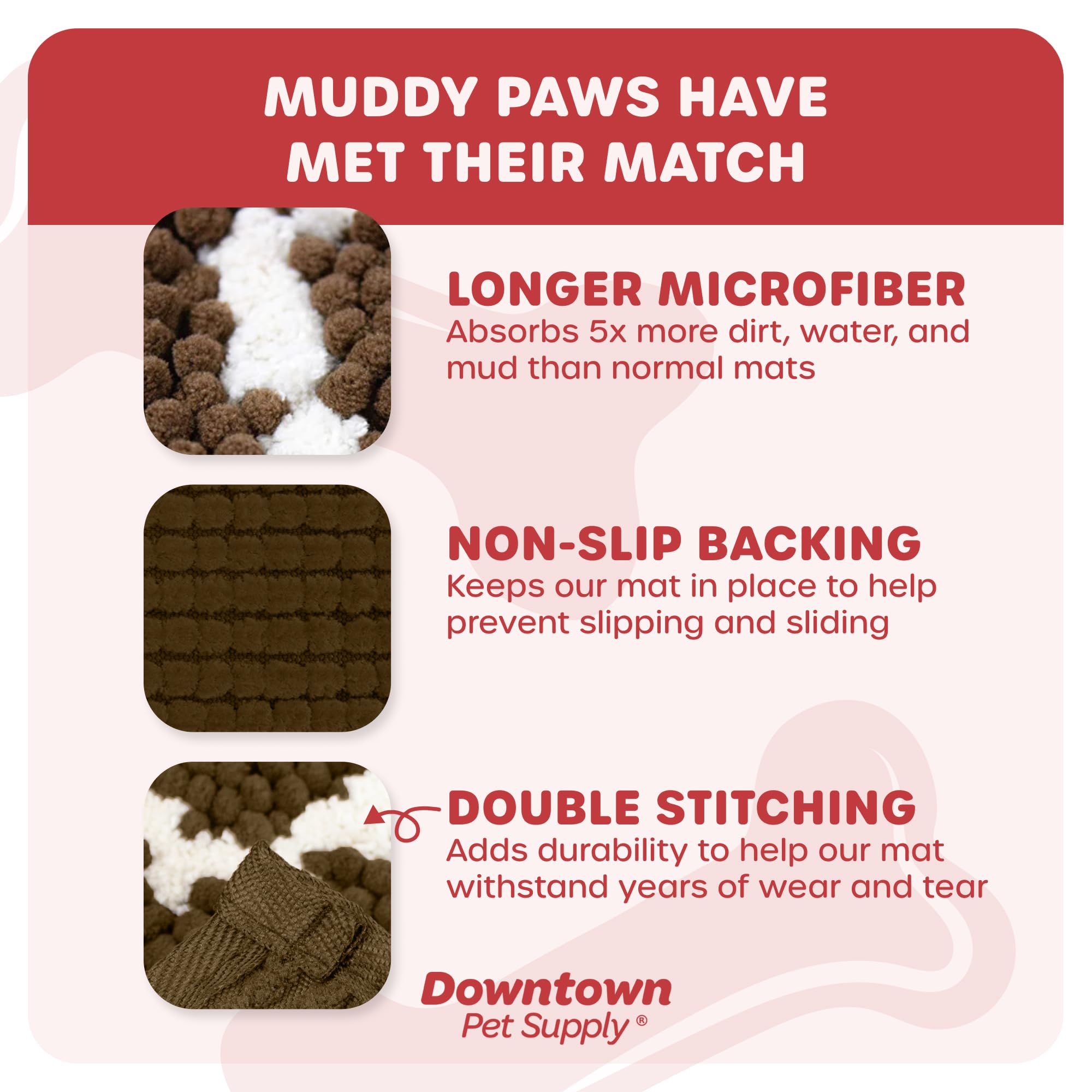 My Doggy Place Microfiber Dog Mat for Muddy Paws, 60" x 36" Brown with Paw Print - Non-Slip, Absorbent and Quick-Drying Dog Paw Cleaning Mat, Washer and Dryer Safe - X-Large/Runner