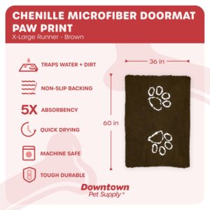 My Doggy Place Microfiber Dog Mat for Muddy Paws, 60" x 36" Brown with Paw Print - Non-Slip, Absorbent and Quick-Drying Dog Paw Cleaning Mat, Washer and Dryer Safe - X-Large/Runner