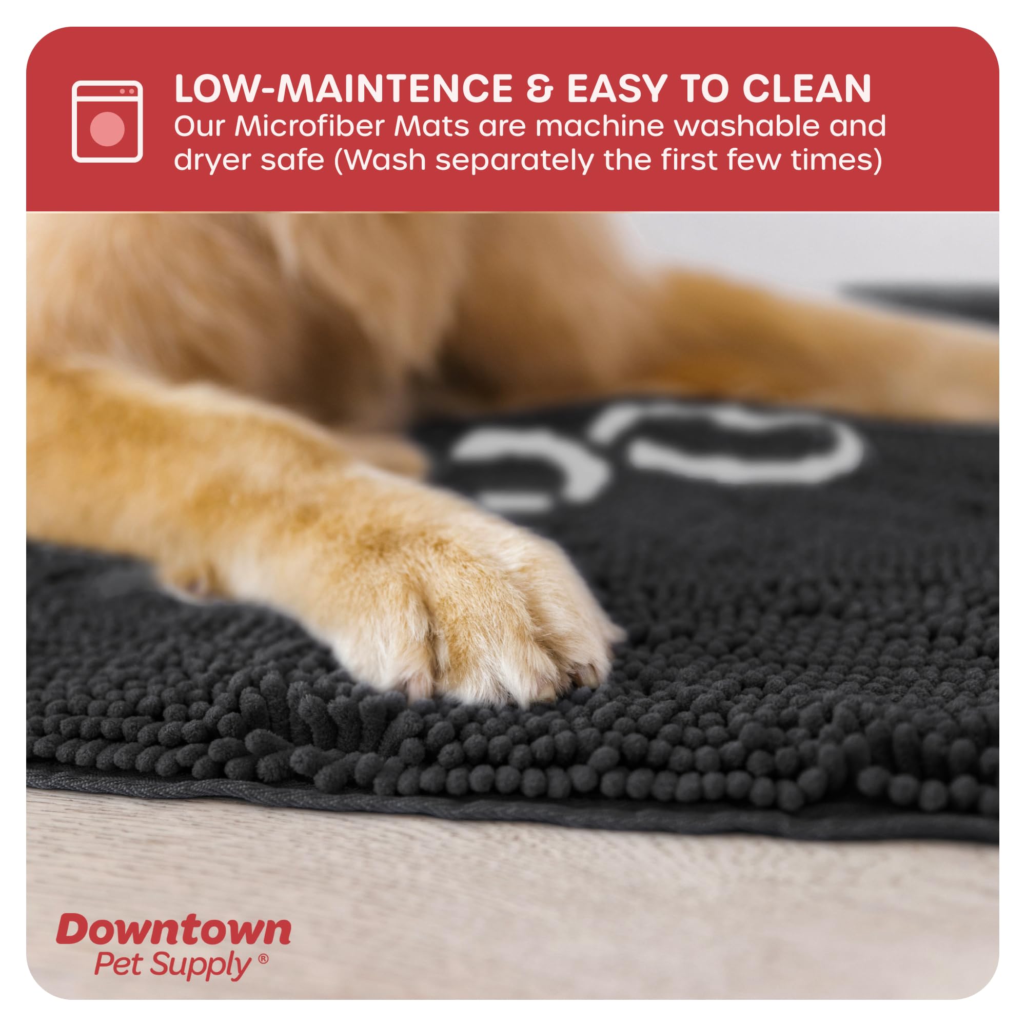 My Doggy Place Microfiber Dog Mat for Muddy Paws, 31" x 20" Charcoal with Paw Print - Absorbent and Quick-Drying Dog Paw Cleaning Mat, Washer and Dryer Safe - Non-Slip Rubber Backed Pet Mat, Medium