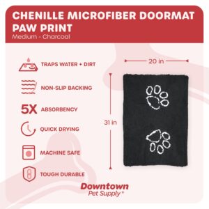 My Doggy Place Microfiber Dog Mat for Muddy Paws, 31" x 20" Charcoal with Paw Print - Absorbent and Quick-Drying Dog Paw Cleaning Mat, Washer and Dryer Safe - Non-Slip Rubber Backed Pet Mat, Medium