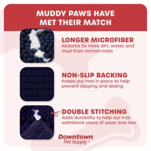 My Doggy Place Microfiber Dog Mat for Muddy Paws, 36" x 26" Navy Blue with Paw Print - Absorbent and Quick-Drying Dog Paw Cleaning Mat, Washer and Dryer Safe - Non-Slip Rubber Backed Pet Mat, Large