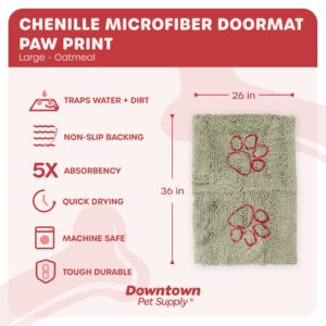 My Doggy Place Microfiber Dog Mat for Muddy Paws, 36" x 26" Oatmeal with Paw Print - Absorbent and Quick-Drying Dog Paw Cleaning Mat, Washer and Dryer Safe - Non-Slip Rubber Backed Pet Mat, Large