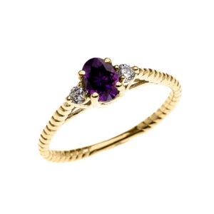 10k Yellow Gold Dainty Amethyst Solitaire Rope Design Engagement/Promise Ring (Size 6)