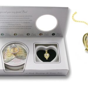 Pearlina Cultured Wish Pearl in Oyster Necklace Set Gold Plated Cage Locket w/ Stainless Steel Chain 18"