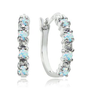 925 sterling silver synthetic white opal small round hoop earrings for women