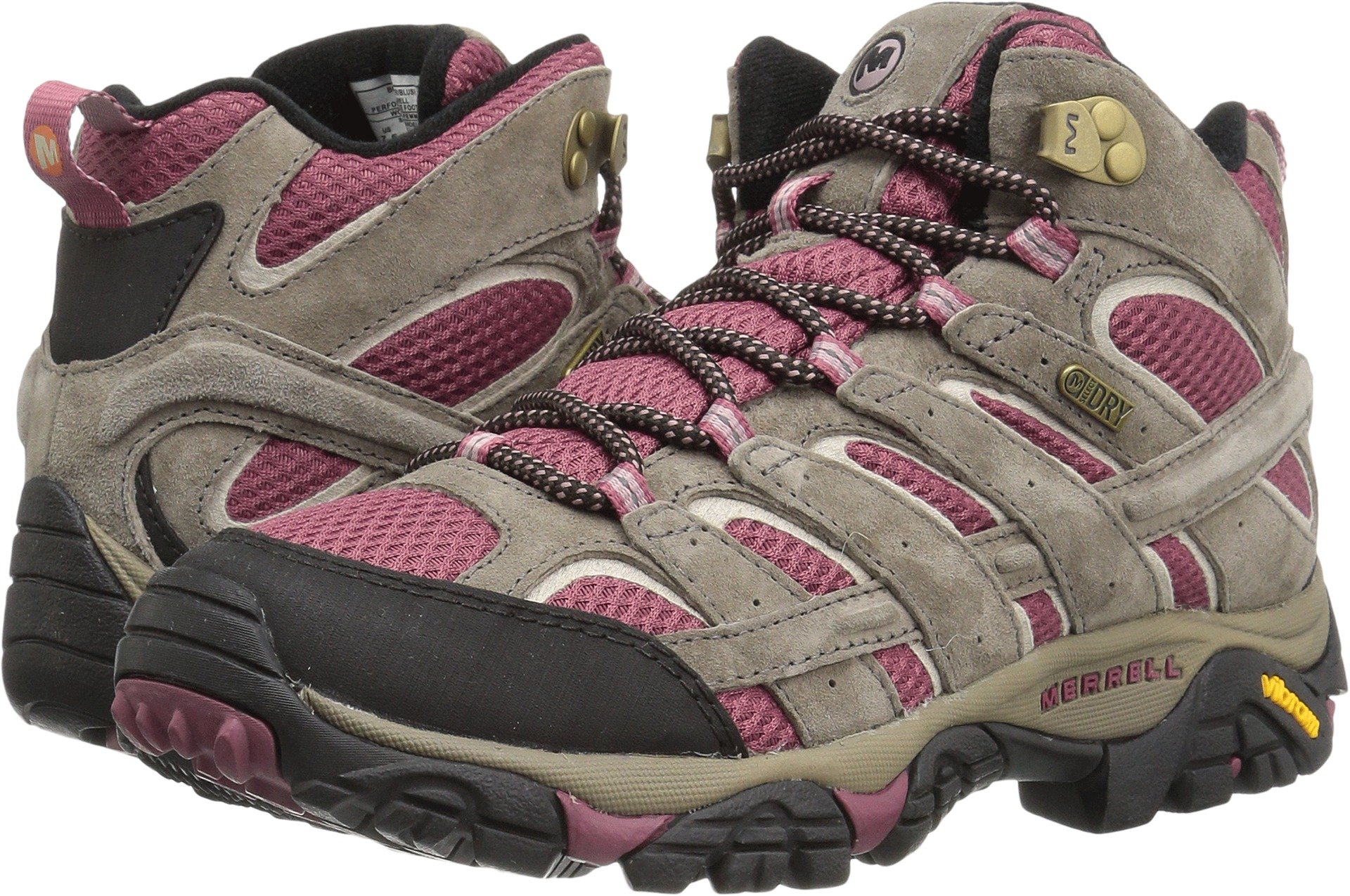 Merrell Women's Moab 2 Mid Waterproof Hiking Boot, Boulder/Blush, 8 M US