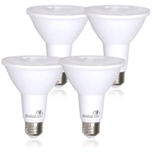 bioluz led 4 pack par30 led bulb 90 cri 10w = 100 watt replacement soft white 3000k indoor/outdoor dimmable ul listed title 20 high efficacy lighting