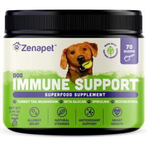 ZENAPET Allergy Immune Support Supplement for Dogs, Superfood 100% Human-Grade with Turkey Tail Mushroom, Prebiotics for Gut Health, Itchy Skin, Seasonal Allergies & Yeast - for Small to Large Breeds