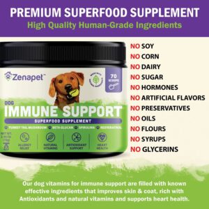 ZENAPET Allergy Immune Support Supplement for Dogs, Superfood 100% Human-Grade with Turkey Tail Mushroom, Prebiotics for Gut Health, Itchy Skin, Seasonal Allergies & Yeast - for Small to Large Breeds