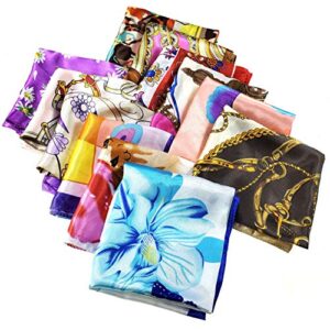 LilMents 12 Mixed Designs Small Square Satin Womens Neck Head Scarf Scarves Bundle Lot Set (Set I)