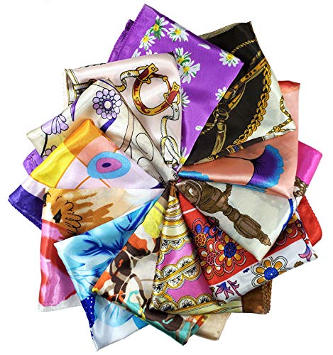 LilMents 12 Mixed Designs Small Square Satin Womens Neck Head Scarf Scarves Bundle Lot Set (Set I)