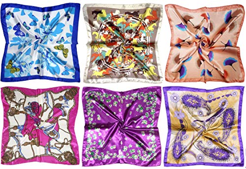 LilMents 12 Mixed Designs Small Square Satin Womens Neck Head Scarf Scarves Bundle Lot Set (Set I)