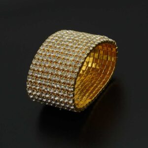 JSEA G10-Ladies Rhinestone Bracelet Stretch Silver Tone Womens Elastic Bracelet Bangles Small Wrist Gold Tone