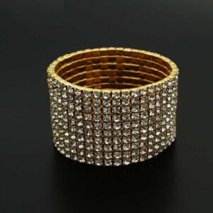 JSEA G10-Ladies Rhinestone Bracelet Stretch Silver Tone Womens Elastic Bracelet Bangles Small Wrist Gold Tone