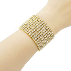 JSEA G10-Ladies Rhinestone Bracelet Stretch Silver Tone Womens Elastic Bracelet Bangles Small Wrist Gold Tone