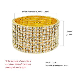 JSEA G10-Ladies Rhinestone Bracelet Stretch Silver Tone Womens Elastic Bracelet Bangles Small Wrist Gold Tone