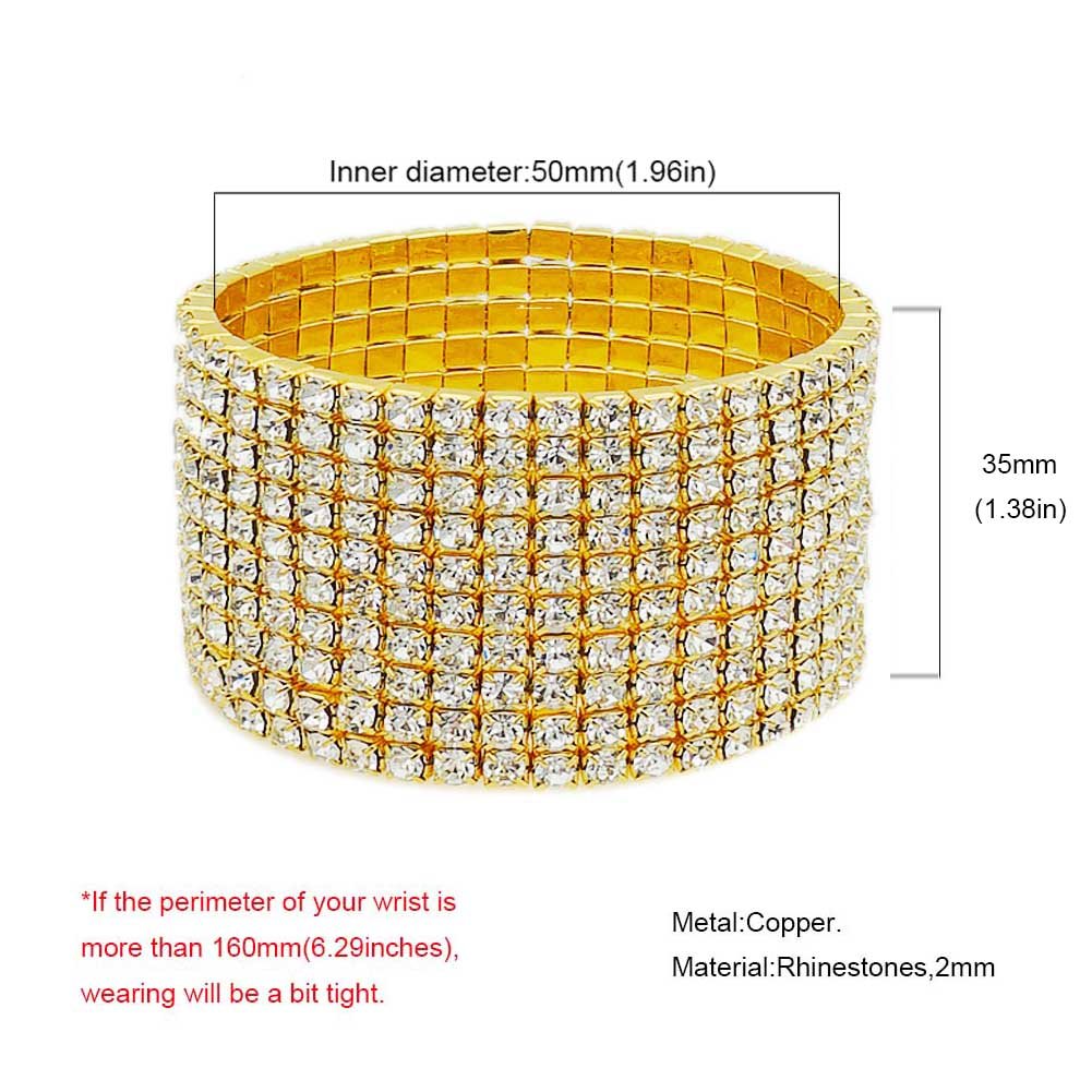 JSEA G10-Ladies Rhinestone Bracelet Stretch Silver Tone Womens Elastic Bracelet Bangles Small Wrist Gold Tone