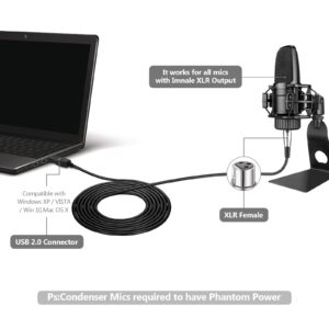 ULBRE USB Microphone Cable 10Ft, XLR To USB Cable Mic Link Converter Cable Studio Audio Cable Connector Cords Adapter for Microphones or Recording Instrument Karaoke