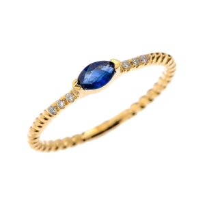 10k Yellow Gold Dainty Diamond and Marquise Sapphire Rope Design Stackable/Proposal Ring(Size 11.5)