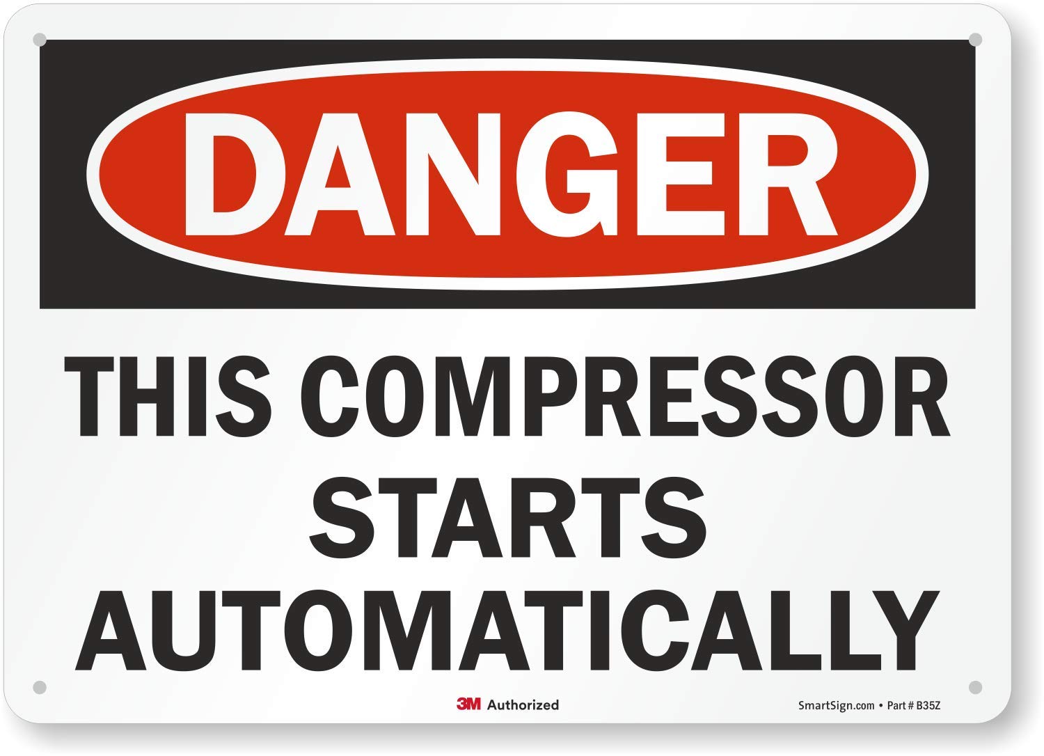 Smartsign U3-2004-RA_14X10 "Danger This Compressor Starts Automatically" Reflective Recycled Aluminum Sign, 14" x 10"