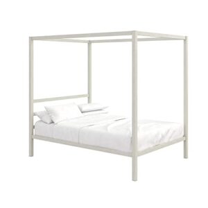 DHP Modern Metal Canopy Platform Bed with Minimalist Headboard and Four Poster Design, Underbed Storage Space, No Box Spring Needed, Full, White