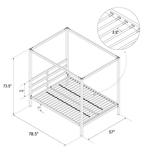 DHP Modern Metal Canopy Platform Bed with Minimalist Headboard and Four Poster Design, Underbed Storage Space, No Box Spring Needed, Full, White