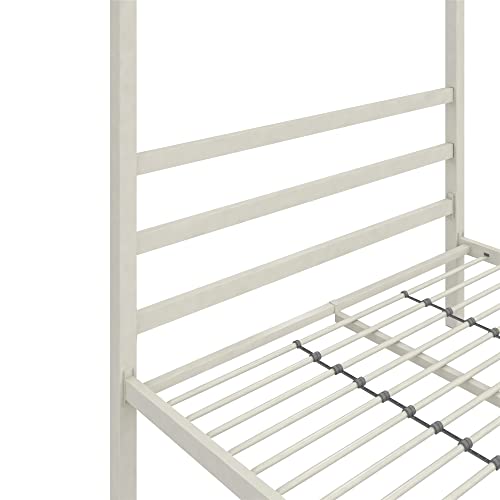 DHP Modern Metal Canopy Platform Bed with Minimalist Headboard and Four Poster Design, Underbed Storage Space, No Box Spring Needed, Full, White