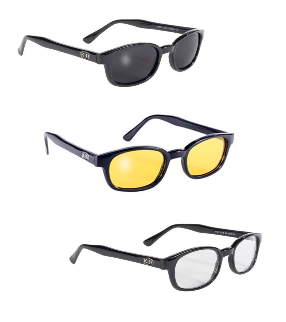 Pacific Coast Sunglasses Original KD's Biker Sunglasses 3-pack Smoke, Yellow and Clear Lenses