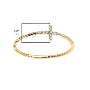 14K Yellow Gold Diamond Accented Sideways Cross Rope Design Statement Ring (K-M Color) - Size 7-1/4