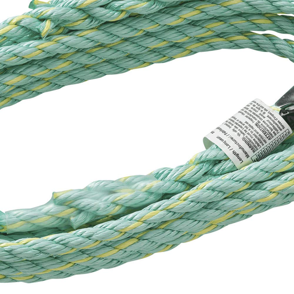 Peakworks Fall Protection Vertical Lifeline Rope with Back Splice and Snap Hook , 75 ft. Length, Green, V84014075