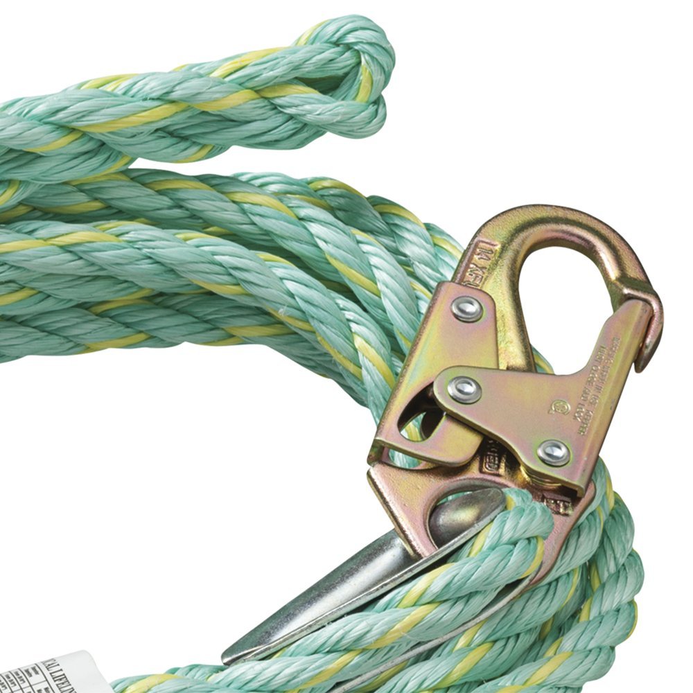 Peakworks Fall Protection Vertical Lifeline Rope with Back Splice and Snap Hook , 75 ft. Length, Green, V84014075