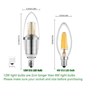 Bogao E12 LED Candelabra Bulb, 12W Daylight White 6000K LED Candle Bulbs, 80-100 Watt Light Bulbs Equivalent, E12 Candelabra Base,1200 Lumens LED Lights,Torpedo Shape (4 Pack)