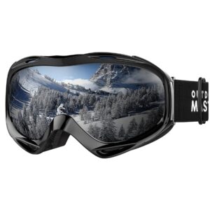 outdoormaster otg ski goggles - over glasses ski/snowboard goggles for men, women & youth - 100% uv protection (black frame + vlt 10% grey lens with revo silver)