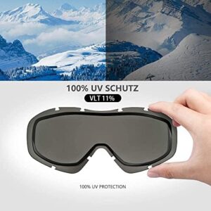 OutdoorMaster OTG Ski Goggles - Over Glasses Ski/Snowboard Goggles for Men, Women & Youth - 100% UV Protection (Black Frame + VLT 10% Grey Lens with REVO Silver)