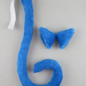 Happylifehere Long Fur Cat Ears and Cat Tail Set Halloween Party Kitty Cosplay Costume Kits (Sky blue)