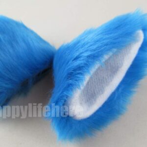 Happylifehere Long Fur Cat Ears and Cat Tail Set Halloween Party Kitty Cosplay Costume Kits (Sky blue)