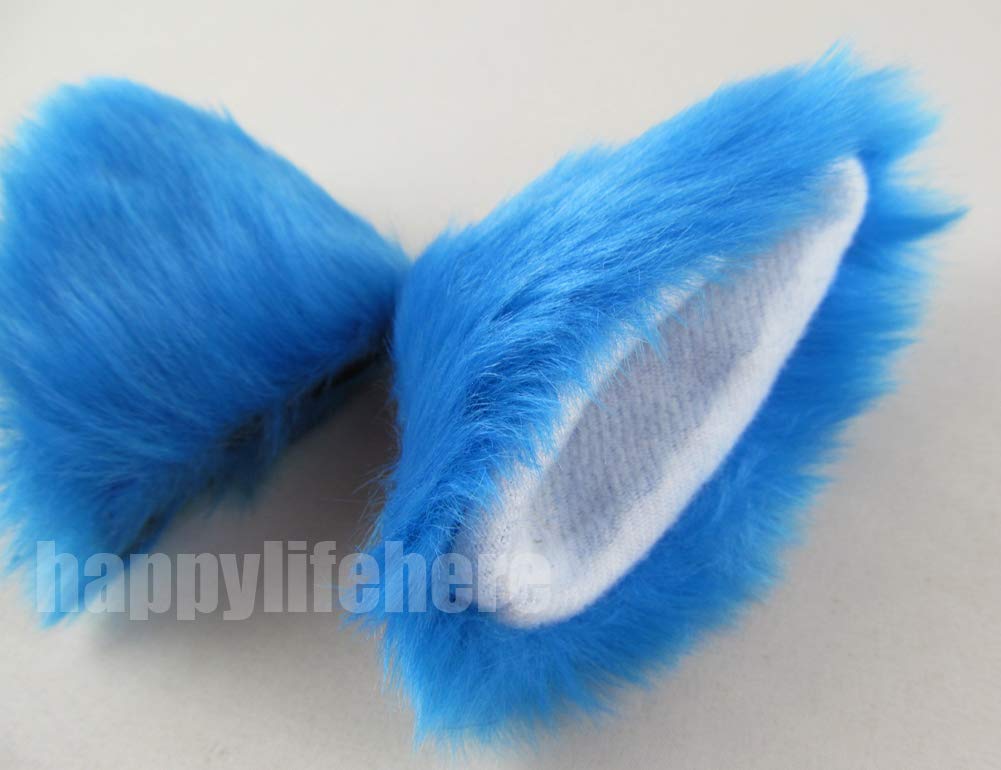 Happylifehere Long Fur Cat Ears and Cat Tail Set Halloween Party Kitty Cosplay Costume Kits (Sky blue)