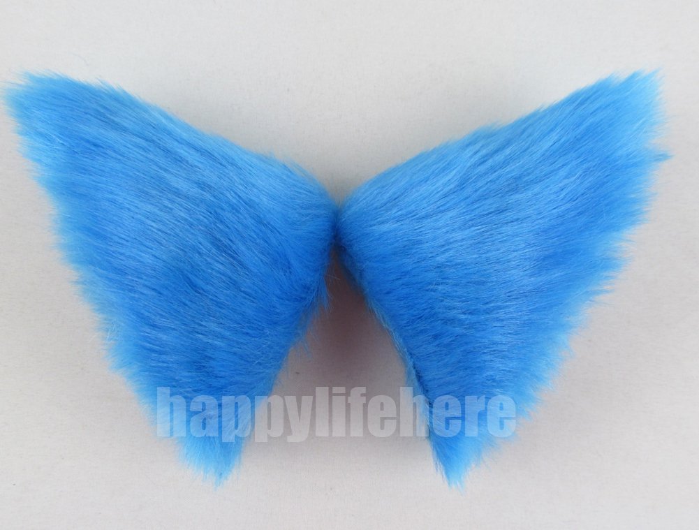 Happylifehere Long Fur Cat Ears and Cat Tail Set Halloween Party Kitty Cosplay Costume Kits (Sky blue)