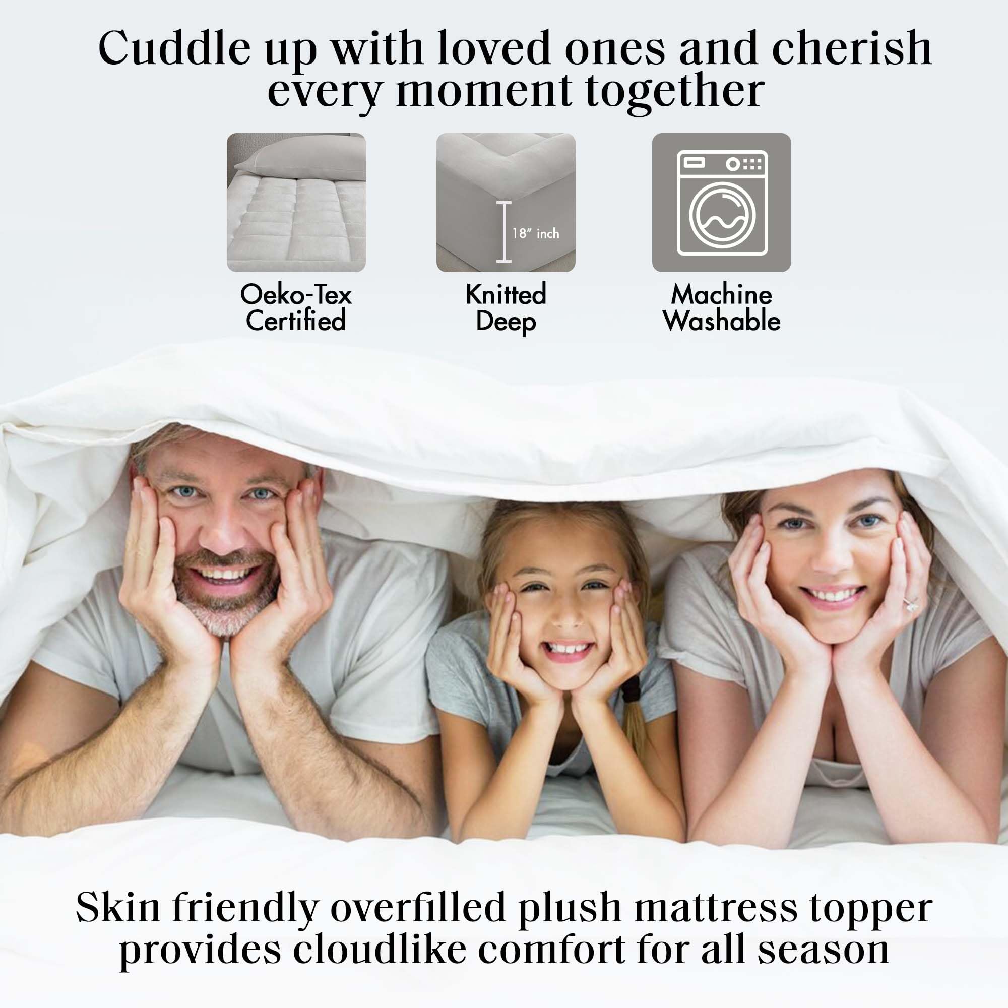 Madison Park Waterproof Queen Mattress Protector, Cloud Soft Plush Mattress Cover, Overfilled Mattress Pad, Fitted Pocket Fits Up to 18 Inch, Machine Washable Bed Cover, White Queen