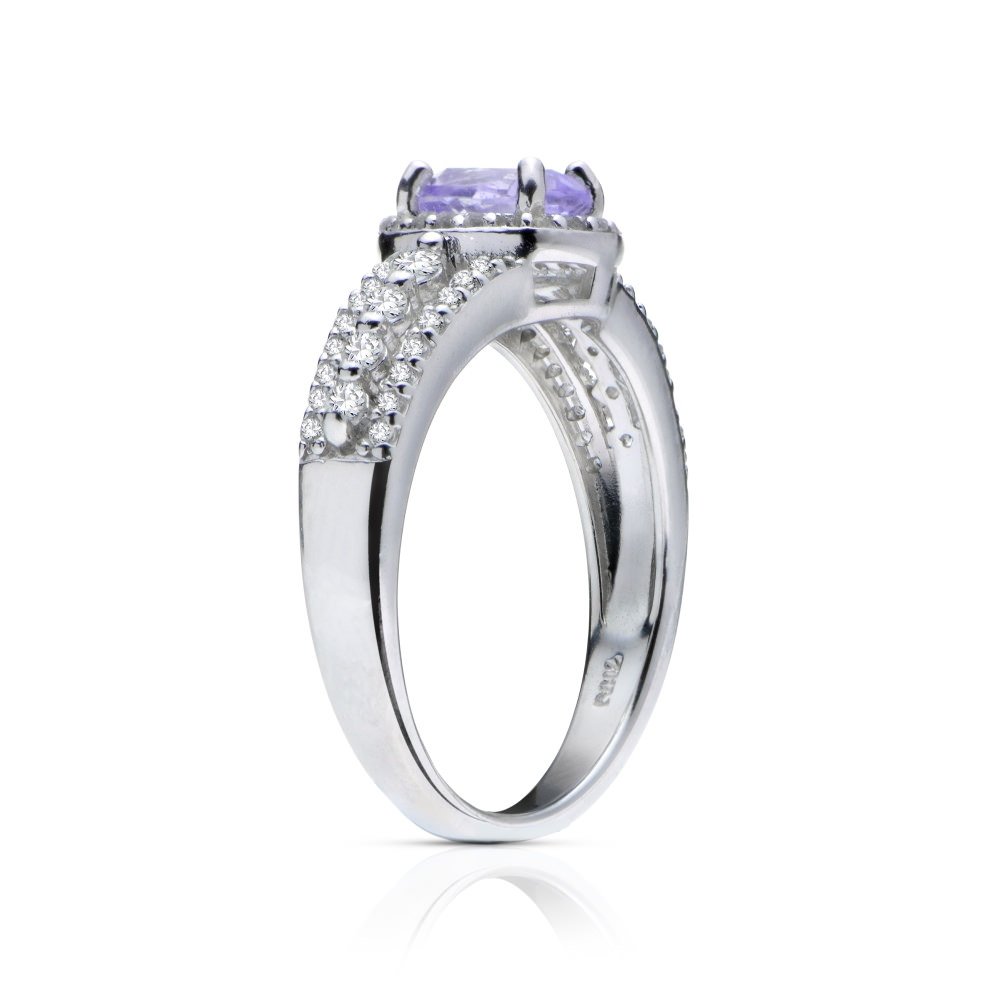 Ice Gems Sterling Silver Amethyst and White Topaz Oval Ring