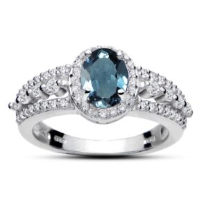 Ice Gems Sterling Silver London Blue and White Topaz Oval Ring