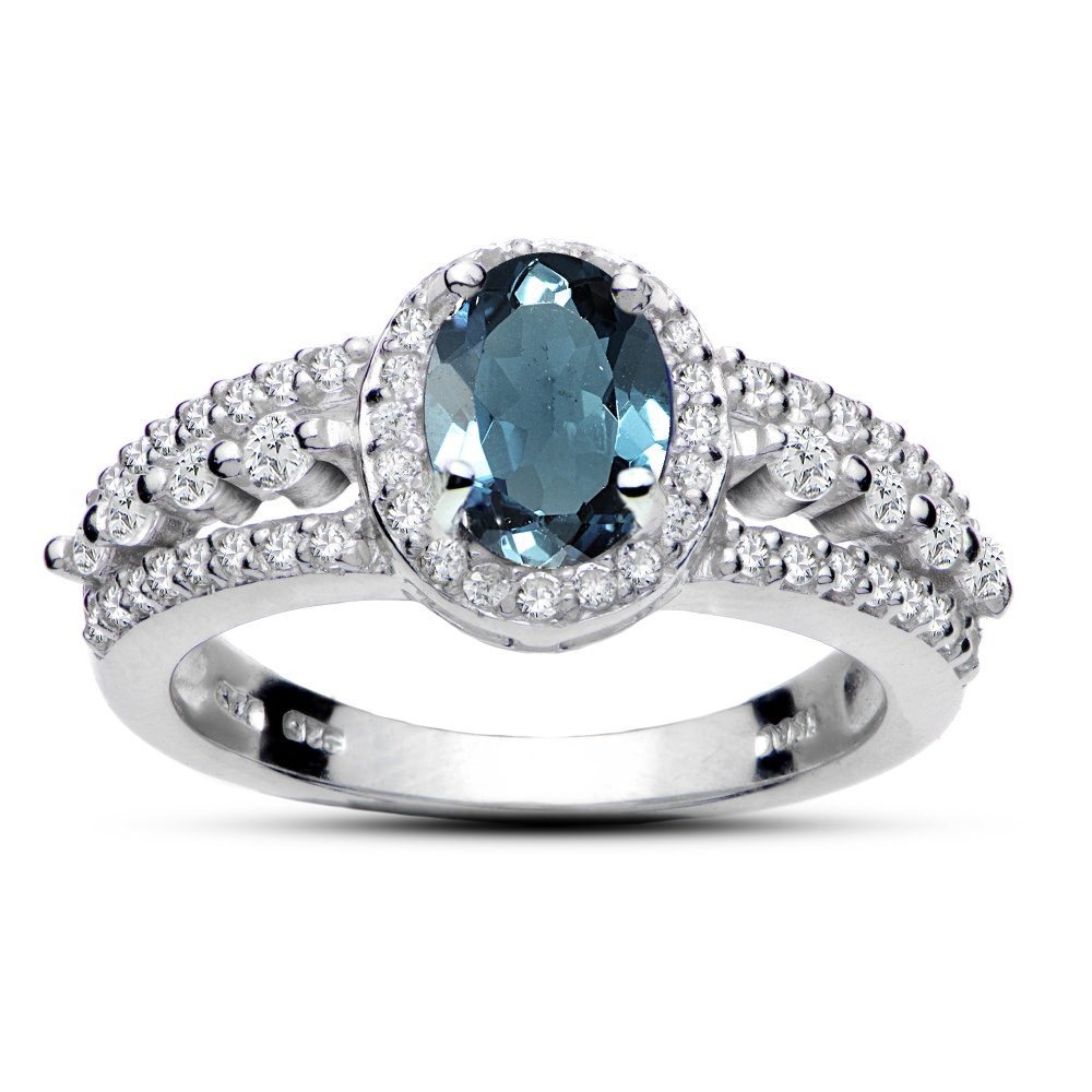 Ice Gems Sterling Silver London Blue and White Topaz Oval Ring