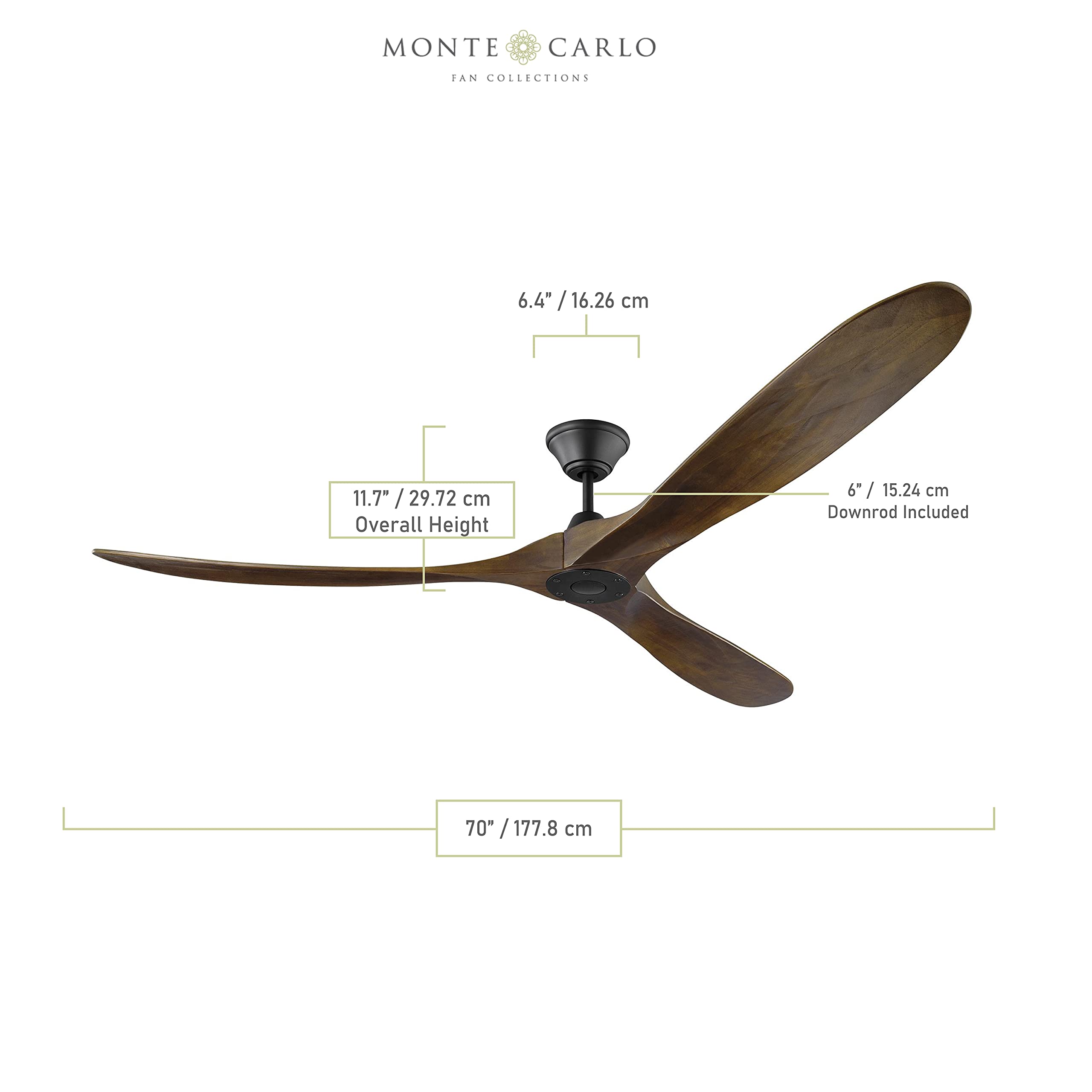 Monte Carlo 3MAVR70BK Maverick Max Energy Star 70'' Outdoor Ceiling Fan with Remote Control, 3 Balsa Wood Blades, Matte Black