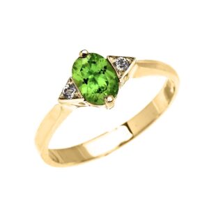 gemstone rings 10k yellow gold solitaire peridot and white topaz proposal/engagement ring(size 8)