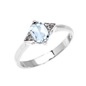 gemstone rings 14k White Gold Solitaire Aquamarine and White Topaz Proposal/Engagement Ring(Size 11)